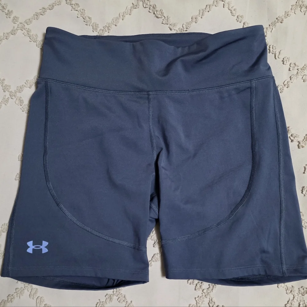Under Armour Women's Large Slate Blue High-Rise Bike Shorts - Picture 1 of 6